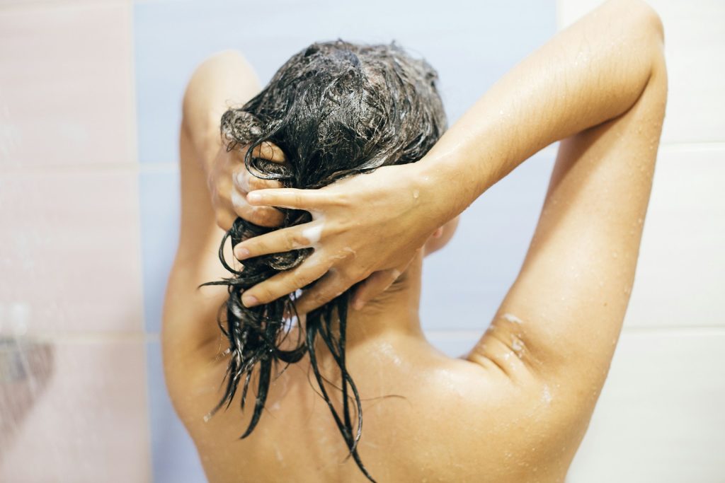 woman taking a shower